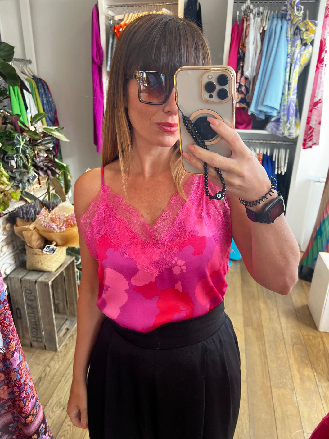 Pink printed cami top
