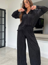 Load image into Gallery viewer, Charlotte Plisse Shirt Trouser Set Black
