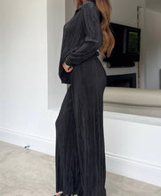 Load image into Gallery viewer, Charlotte Plisse Shirt Trouser Set Black
