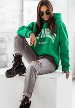 Load image into Gallery viewer, LA CALIFORNIA&#39; PRINTED OVERSIZED HOODED JUMPER TOP-GREEN
