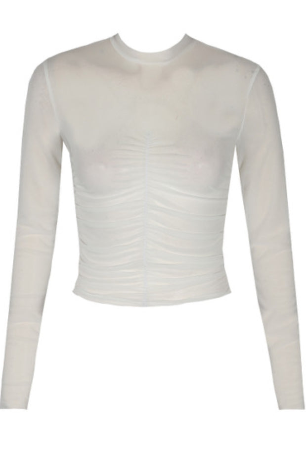 RUSHED HIGH NECK TOP WHITE